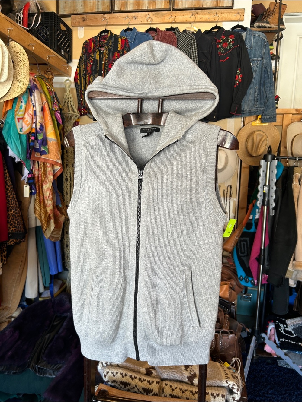 Banana Republic Gray Knit Hoodie Vest Supima Cotton